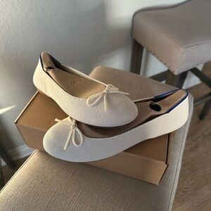 Rothy's Cream Flats with Blue Accents